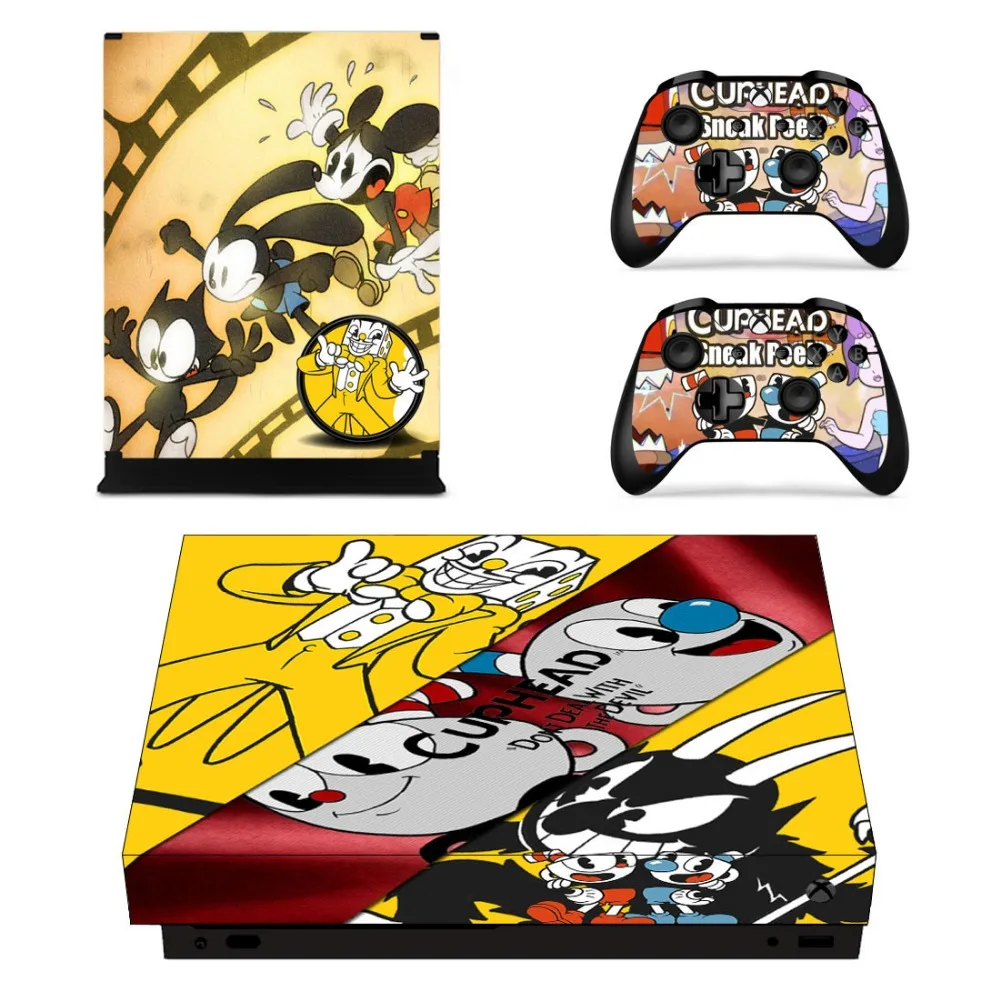Полный набор лицевых экранов наклейки Cuphead для Xbox One X консоли и два контроллера |
