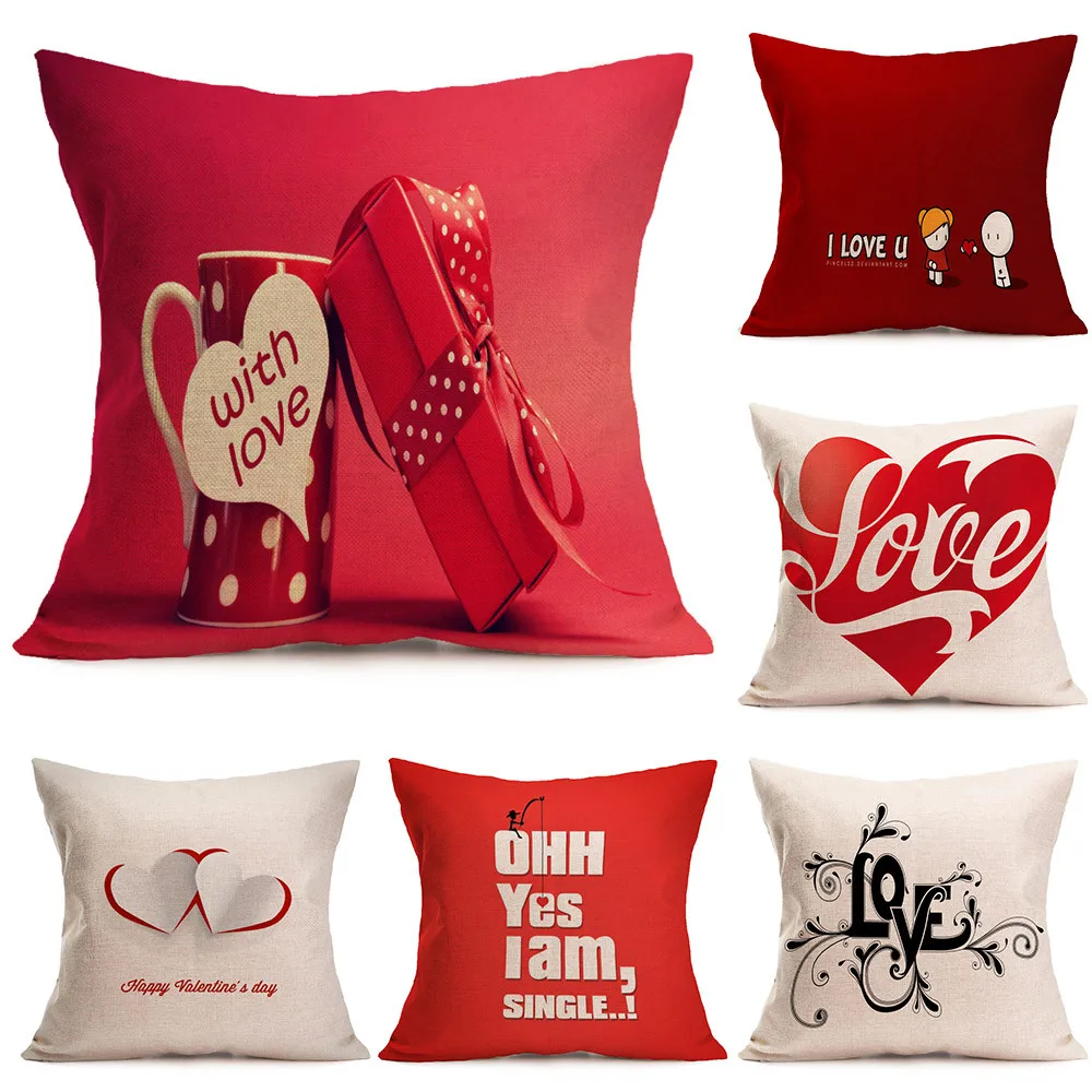 Мягкие чехлы для подушек наволочки на День святого Валентина из хлопка и льна