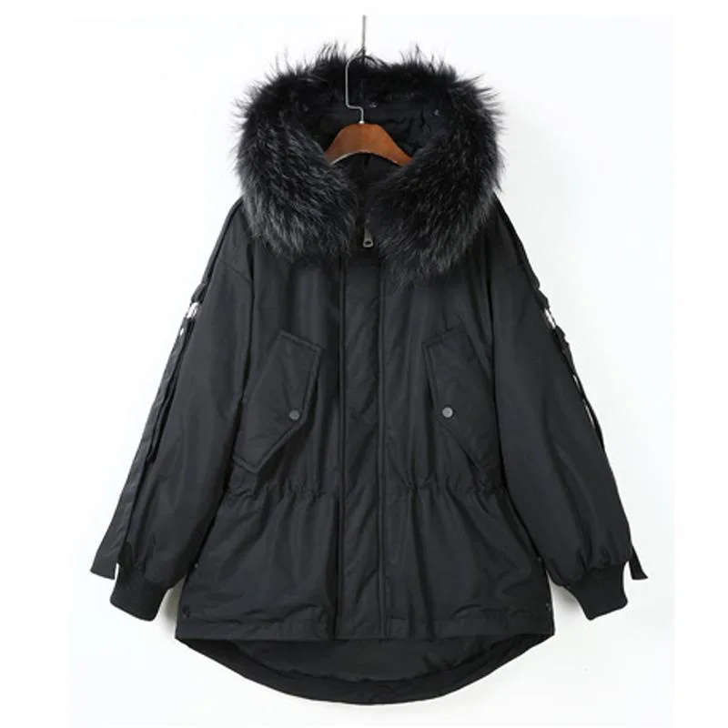 Womens Winter Jackets And Coats Thick Warm Big Fur Collar Hooded Jacket Faux Raccoon Female Wadded Outwear Short Parkas | Женская одежда