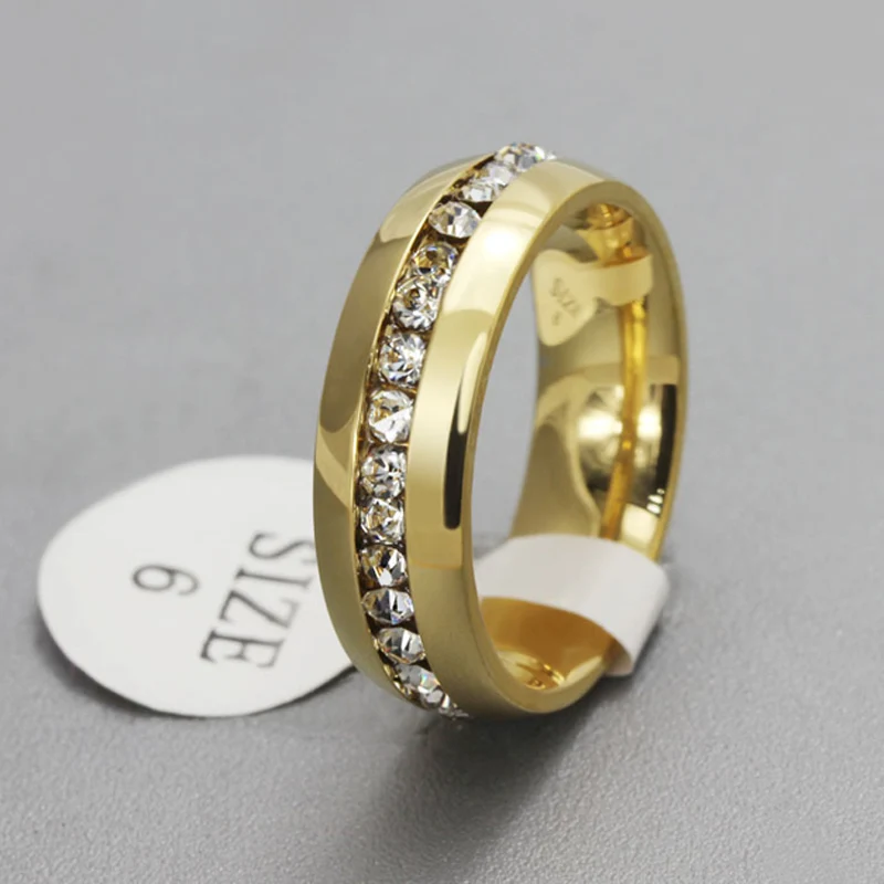 Мужское и женское кольцо из нержавеющей стали с фианитом 6 13 размеров|gold plated stainless