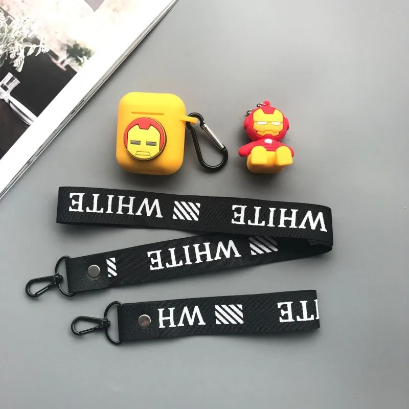 yellow(with doll) ТПУ силиконовый чехол с человеком-пауком для Apple Airpods, Bluetooth, беспроводной чехол для наушников, Капитан Америка, Бэтмен, Airpods, зарядная сумка - Цвет: yellow(with doll)