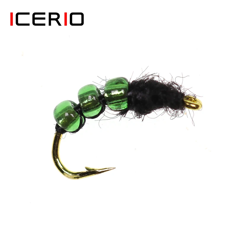 

ICERIO 8PCS Green Glass Killer Caddis Worms Nymph Trout Fishing Fly Lures #14