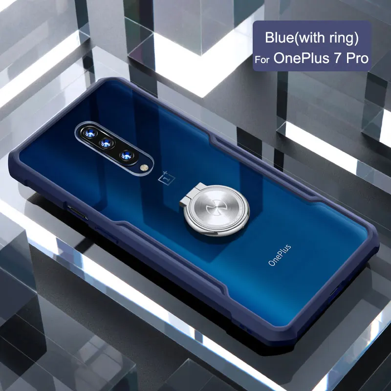 Blue With Ring Xundd для OnePlus 7 Pro Чехол магнитный Автомобильный держатель Подставка кольцо на палец прозрачный PC TPU задняя крышка для Oneplus 7 Oneplus 7Pro чехол - Цвет: Blue With Ring