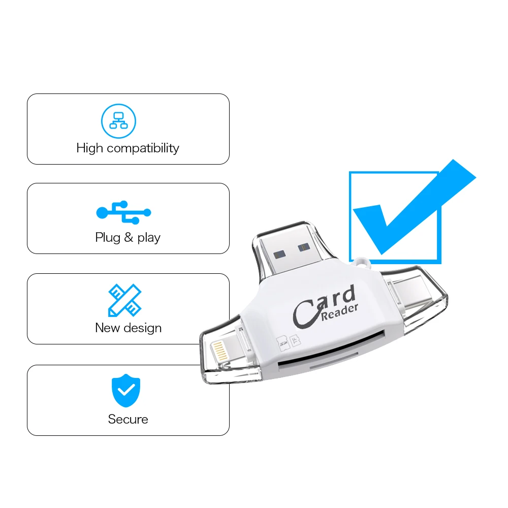 Кардридер 4 в 1 для SD TF iOS Type-C usb 2 0 Android мультисистемный совместимый адаптер