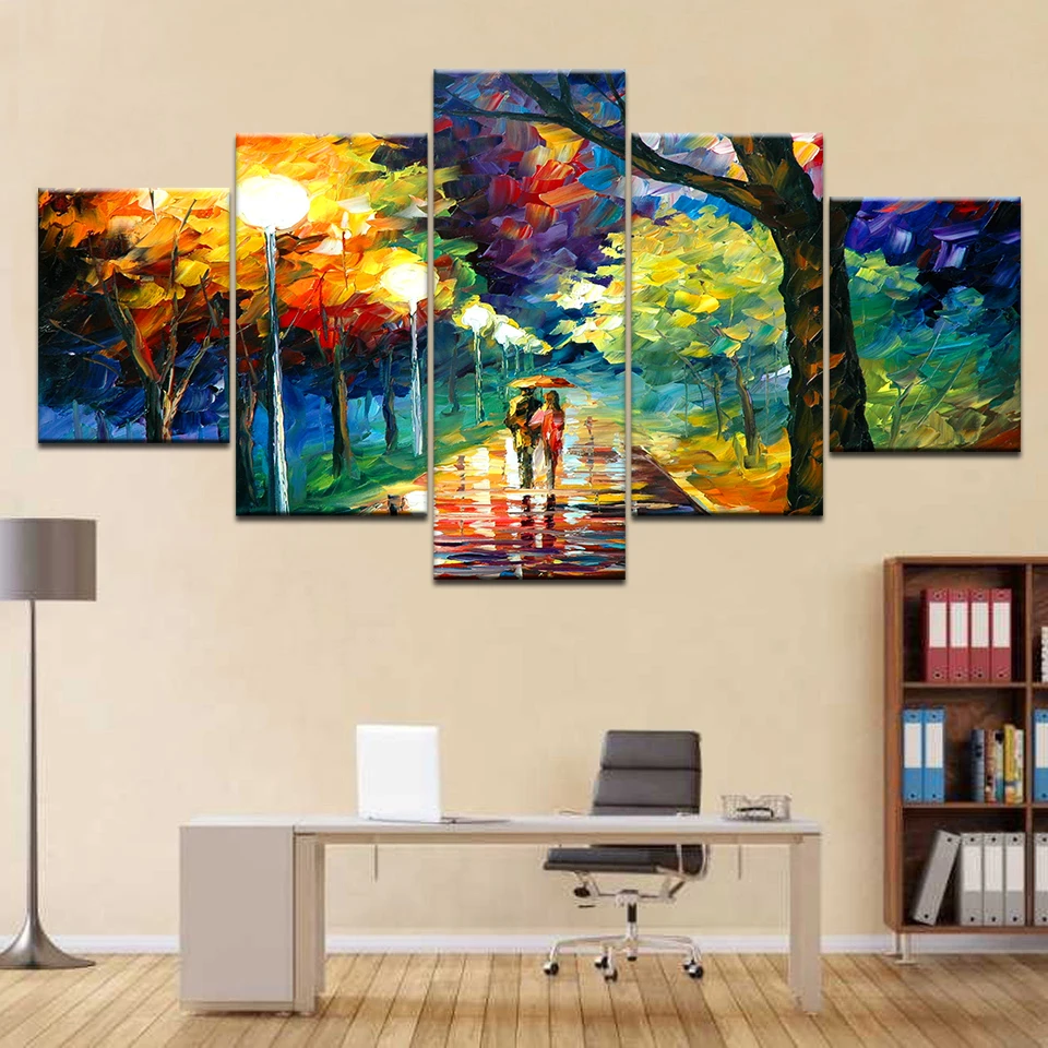 

5 панелей/шт. Для влюбленных, прогулка под дождем, HD печать, современная настенная фотография, украшение для дома, гостиной