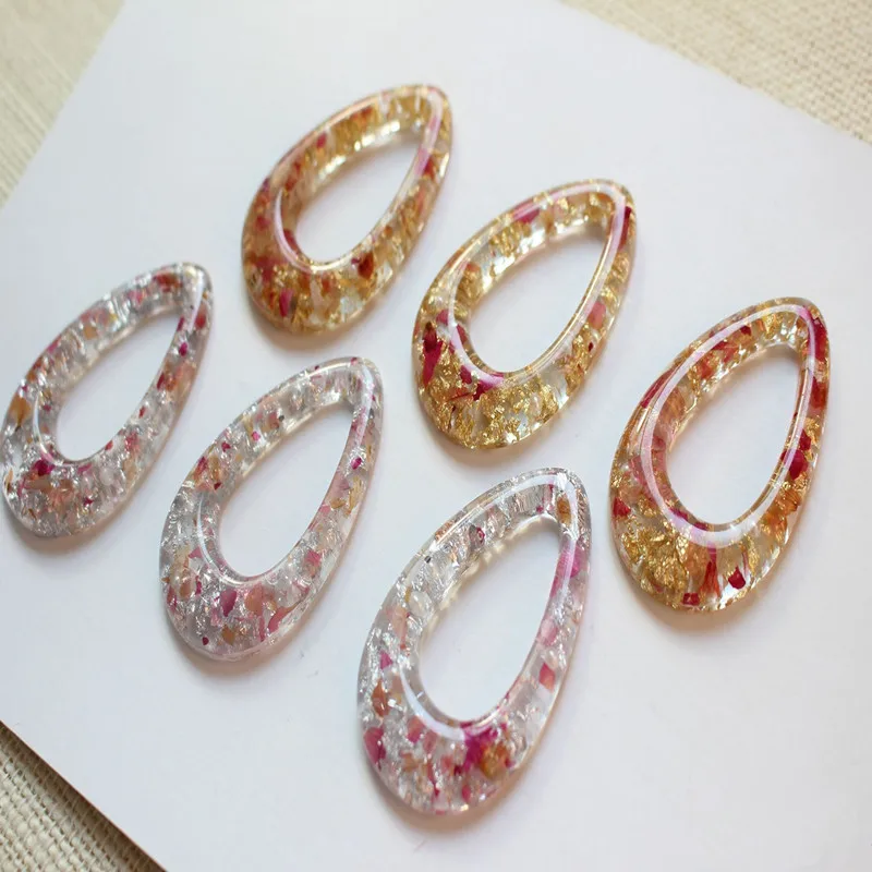 Min order 20pcs/lot glitter/natural dried flowers decoration water drop shape resin beads diy jewelry earring/garment accessory | Украшения