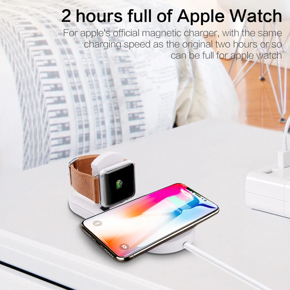 Qi Беспроводной Зарядное устройство Быстрая зарядка стенд для Apple Watch iPhone X 8 плюс 2
