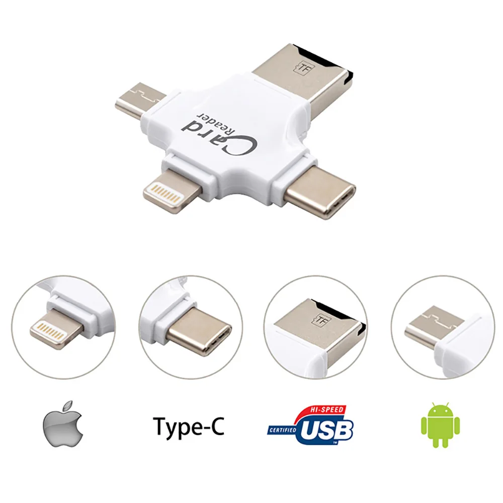Адаптер для считывания карт памяти Ubit 4 в 1 Type c/Lightning/Micro USB/USB 2 0 адаптер OTG Android