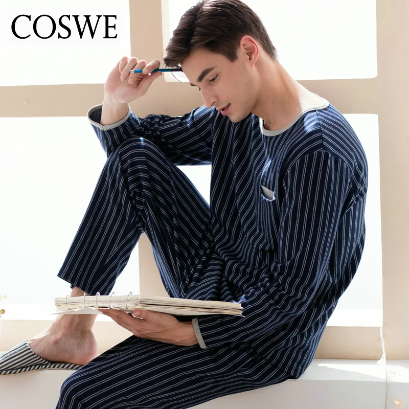 Coswe Новый Для мужчин Хлопковые пижамы длинные Masculinos для S набор с длинным Брюки Homme