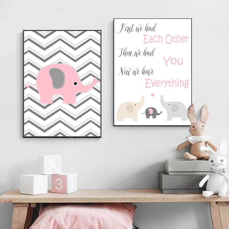 Настенный постер с изображением розового слона для детской комнаты рисунок на