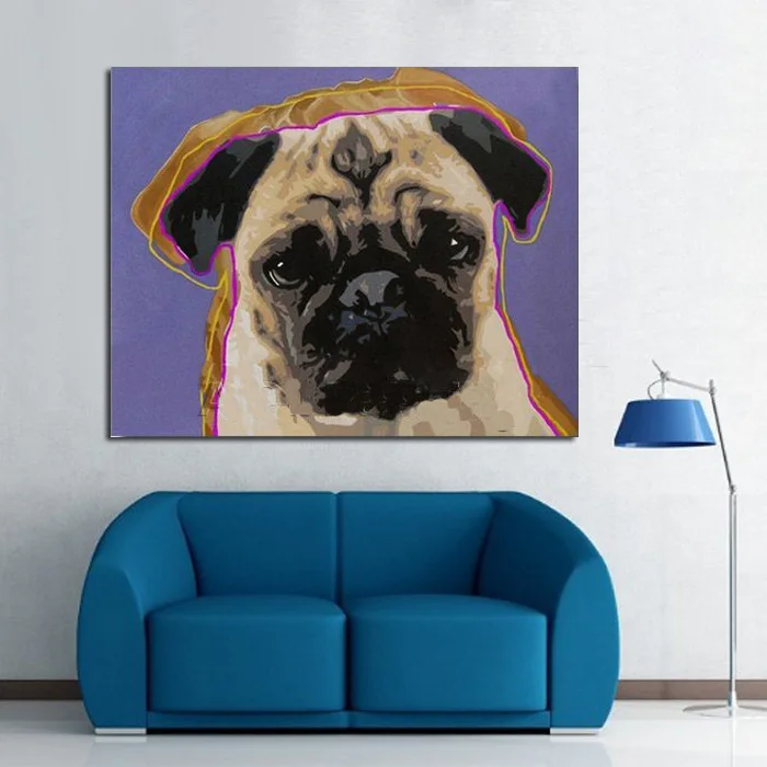 100% Handpainted Modern cartoon a pug Oil Painting abstract Canvas dog painting Wall Art Picture For Living Room wall Decoration | Дом и сад