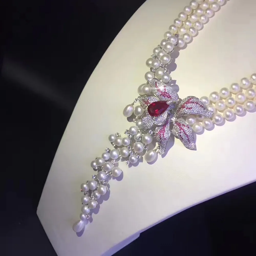 Комплект из колье и серёг с натуральным жемчугом|wedding party jewelry|party jewelrynecklace and earrings |