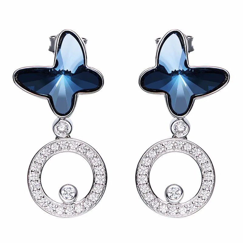 TYTW 925 Sterling Silver Dazzling Stud Earring Crystals form Austrian Blue Fashion Women Butterfly Earrings Chic Jewelry | Украшения и