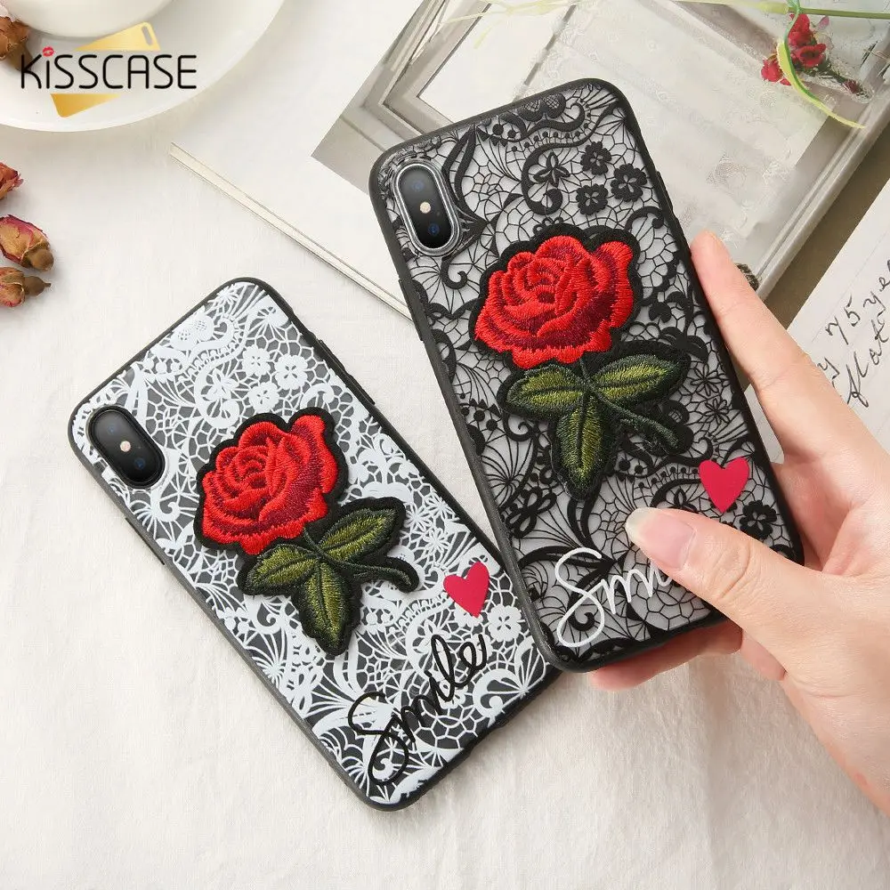 Kisscase Sexy телефона чехол для iPhone 6s 6 7 8 X выбивает красная роза Кружево рисунком Ясно