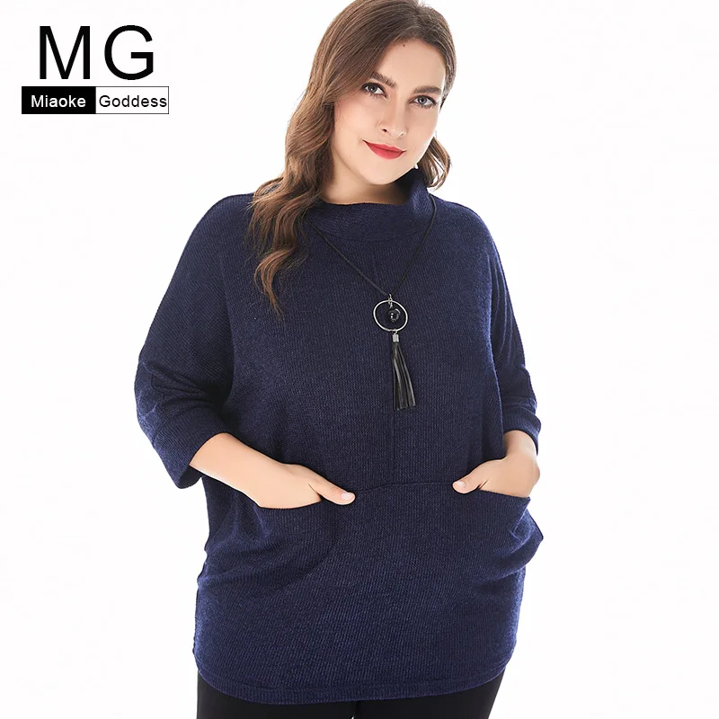 MG 2019 Fall Womens Seven-quarter sleeve Sweater fashion ladies Plus Size Casual mom office lady elegant tops 4XL 5XL 6XL Женская