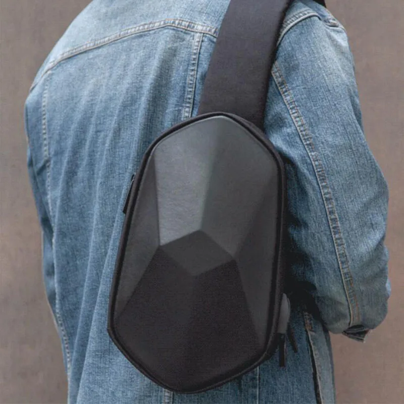 black Xiaomi mijia BEABORN polyhedron PU Backpack Bag Waterproof Colorful Leisure Sports Chest Pack Bags For Mens Women Travel Camping - Цвет: black
