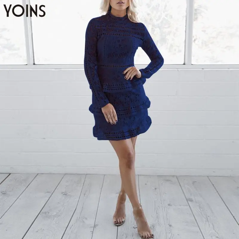 YOINS/2019 Летнее осенне-весеннее платье Женское винтажное кружевное с высоким