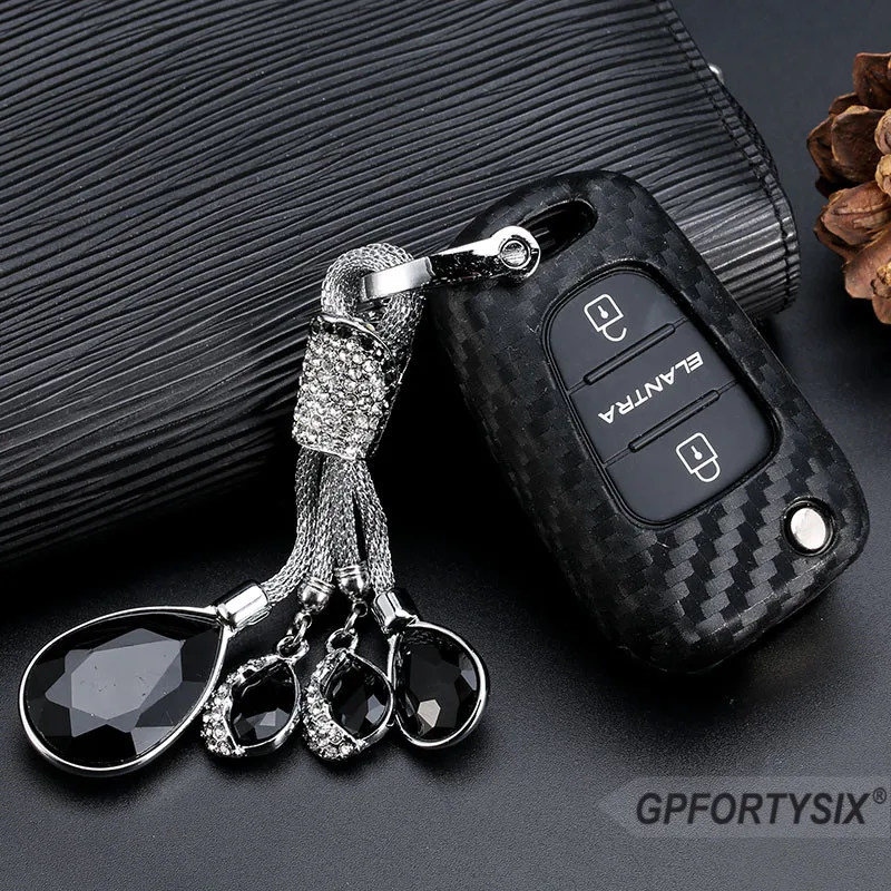 Чехол книжка для автомобильного ключа из углеродного волокна с 3 кнопками Hyundai