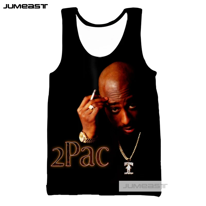 Jumeast 3d печатных мужчин/Женские топы Rapper 2pac футболка без рукавов унисекс хип хоп Уличная майка американская певица Тупак