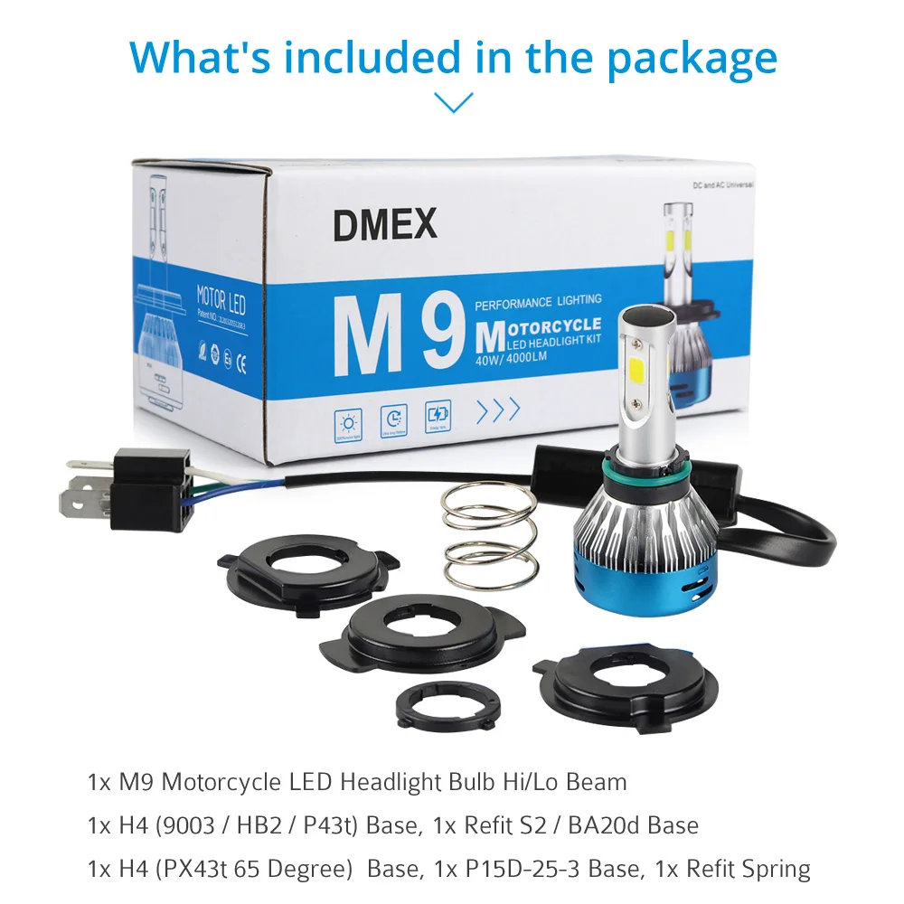 DMEX 1 шт. M9 DC/AC 10-80 в 9003 H4 комплект светодиодных ламп для мотоциклетных фар 6000K белый |