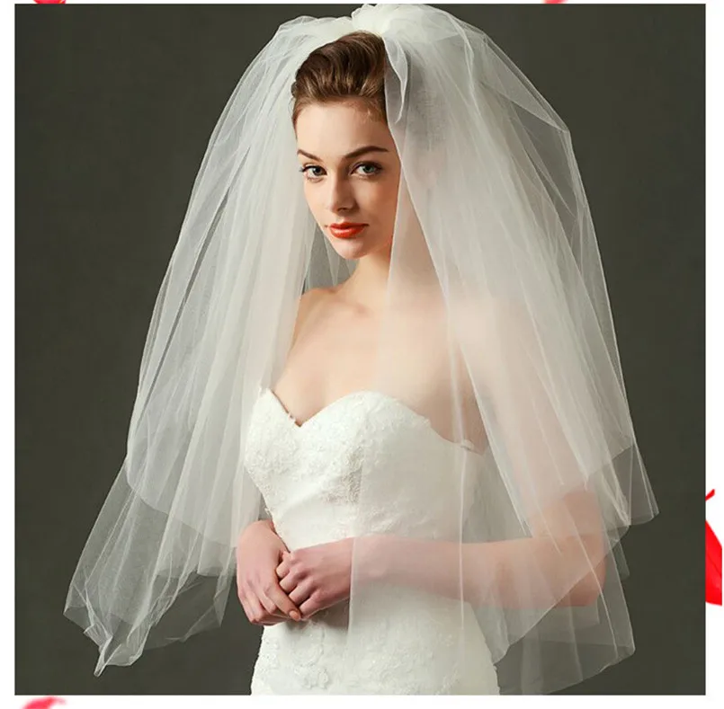 Romantic Korean Style Short Two-Layer Wedding Veils With Combs Simple &amp Elegant Organza Bridal Cheap Velo Novia | Свадьбы и