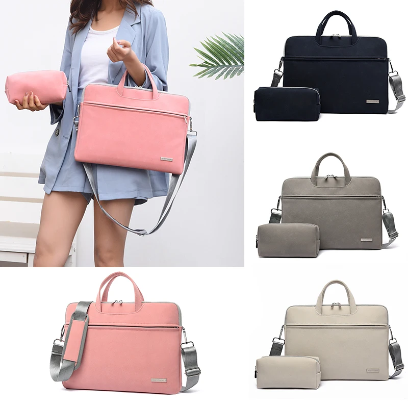 PU Leather women Laptop Bag Notebook Carrying Case Briefcase for Macbook Air 13.3 14 15.6 inch men Handbags shoulder Mouse Bag