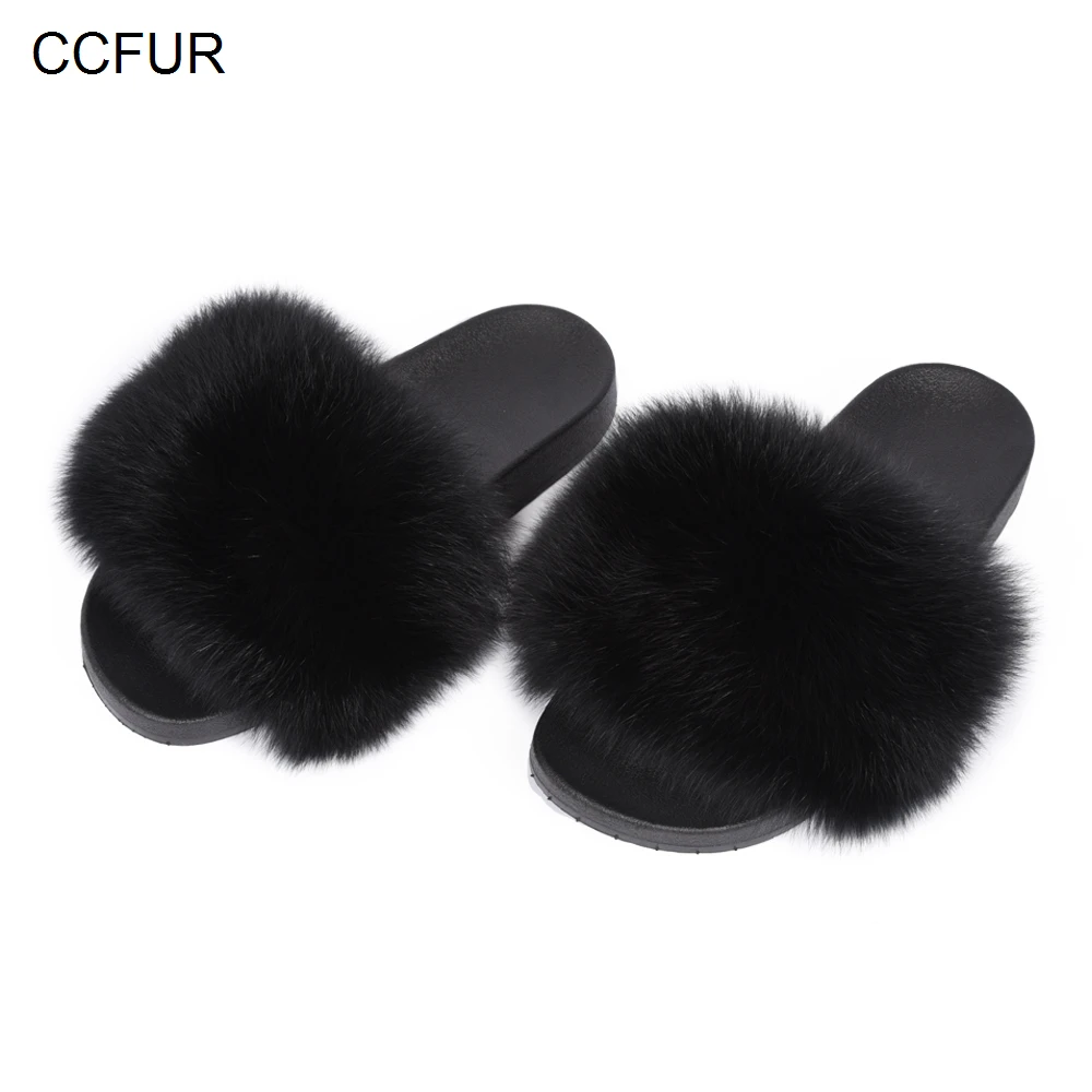 

CCFUR 2021 New Real Fox Fur Slipper Women Slides Fashion Spring Summer Lady S6018B