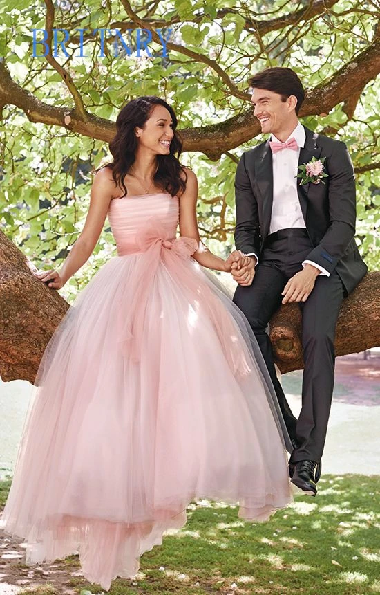 

BRITNRY Simple Strapless Ball Gown Tulle Pink Plus Size Wedding Dress Custom