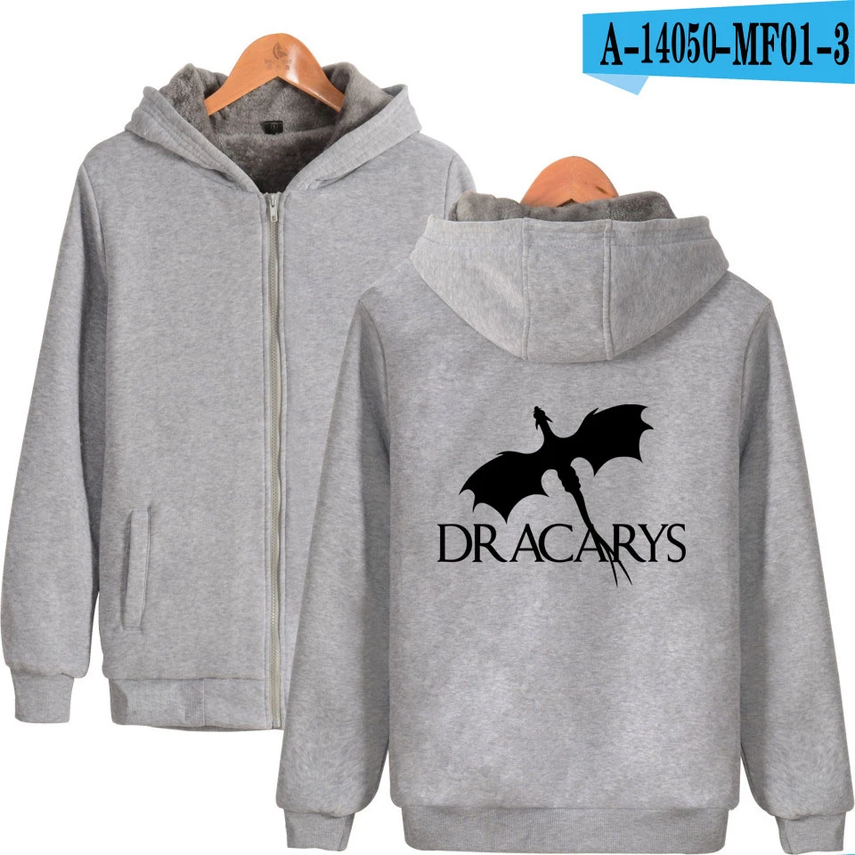«Игры престолов» Dracarys Сгущает толстовки на молнии стиль теплая толстовка популярная игра зимняя XXS-4XL - Цвет: gray