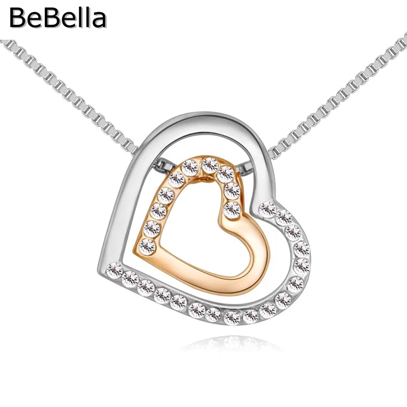 BeBella новое ожерелье с кулоном в форме двойного сердца сделанное из чешских