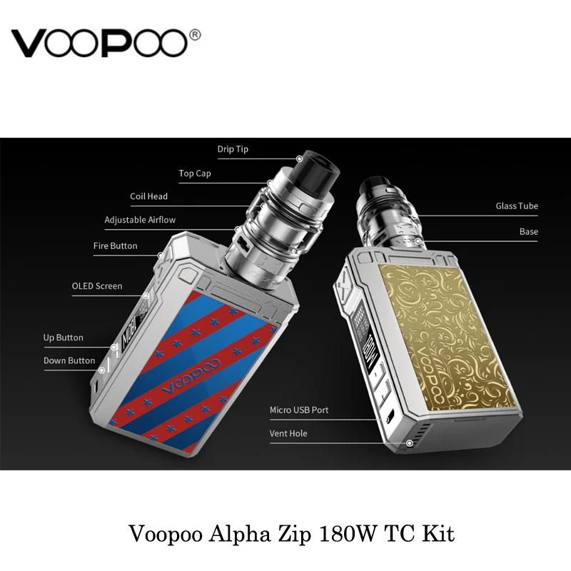 Электронные сигареты Voopoo Alpha Zip 180 Вт TC Kit Maat Tank 4 мл Mesh Coil GENE. Fit Chip питается от