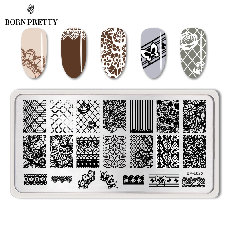 BORN PRETTY кружева цветочный узор дизайн ногтей штамп шаблон изображения пластины BORN PRETTY BP-L020 12,5x6,5 см