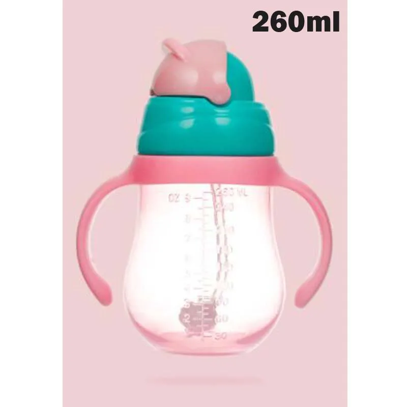 Pink Handle 260ml Абсолютно Фидер для кормления ребенка 330 мл PP для кормления сока молока мини жесткость детские бутылочки с соломинкой - Цвет: Pink Handle 260ml