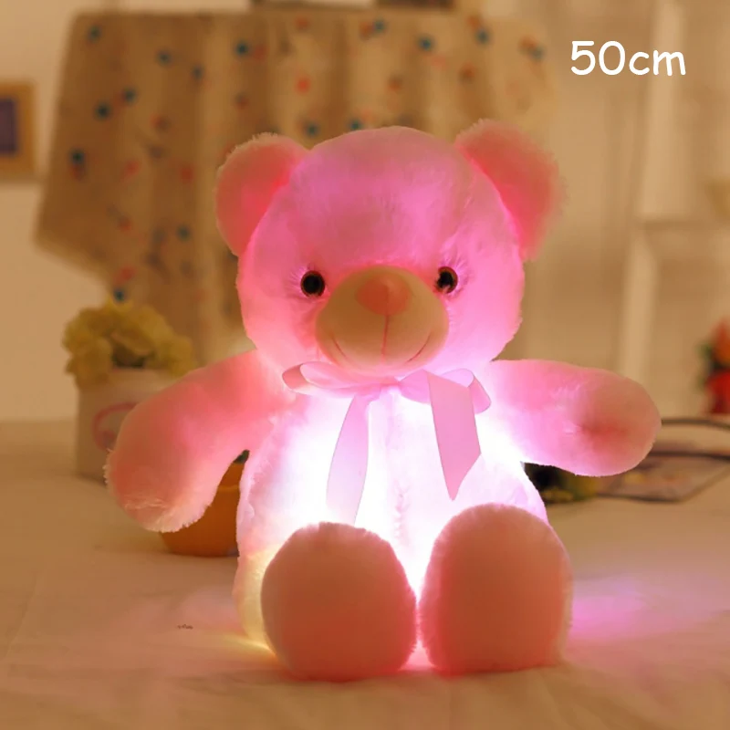 pink-50cm 1 шт. большой светодиодный светильник плюшевый мишка красочные мягкие животные светящиеся Медведи Куклы подушки подарки для детей девочек - Цвет: pink-50cm