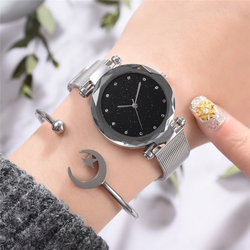Little Woman Watches Silver Watchband Ladies wristwatch Fashion Casual Quartz Clock Crystal Diamond Starry Female Good T | Наручные часы