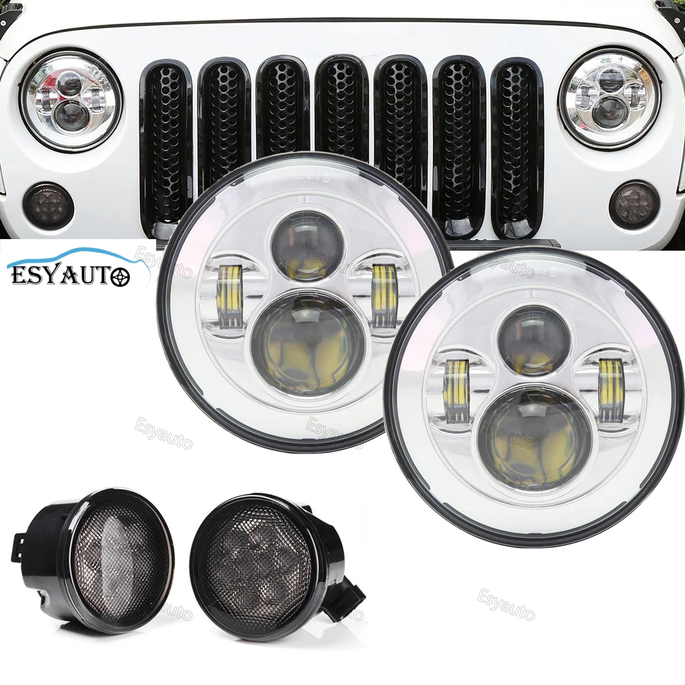 

7 inch Led 45W headlight + Smoke Front Turn Signal light Auto Led Lighting Driving Offroad Lamp Front Bumper Lighting for Jeep