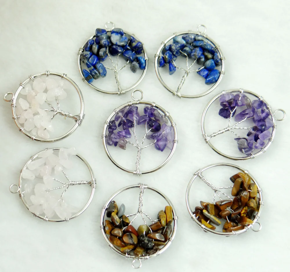 

8 шт. подвеска с изображением дерева мудрости, 7 цветов, подвеска с изображением дерева жизни, натуральный тигровый глаз, лазурит, хрустальный камень, изготовление ожерелья