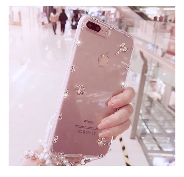 XSMYiss Блестящий Прозрачный чехол со стразами и бантом для телефона Samsung GS6 S7 S8 S9 S10