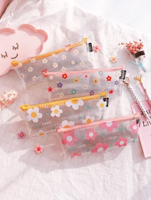 1Pcs Kawaii Pencil Case Flower transparent Gift Estuches School Pencil Box Pencilcase Pencil Bag School Supplies Stationery