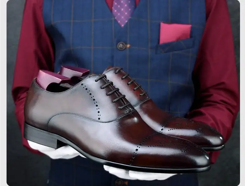 Carved brogues men's dress shoes genuine leather formal business summer breathable oxfords luxury wedding casual single | Обувь