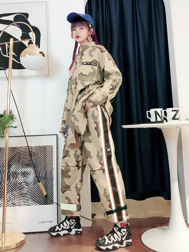 

Camouflage lovers, men and women, relaxed winter new hip-hop fashion two suits coat and pant