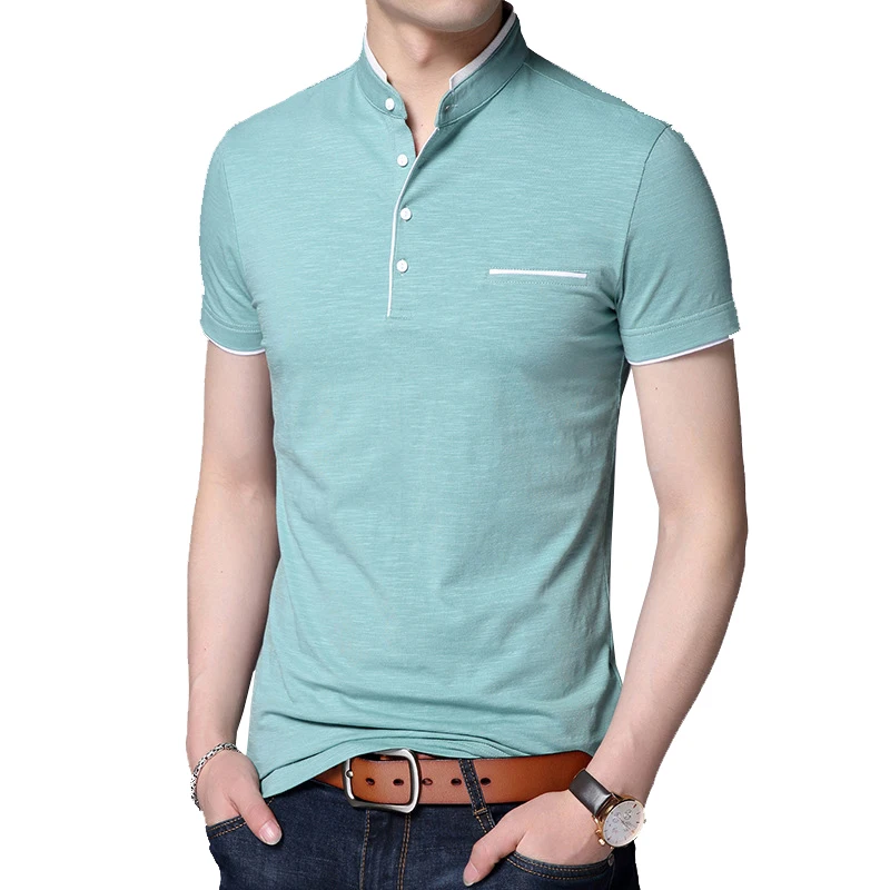 

2020 New Men Mandarin Collar T-Shirt basic tshirt male short sleeve shirt Tops Tees Cotton T Shirt ABZ354
