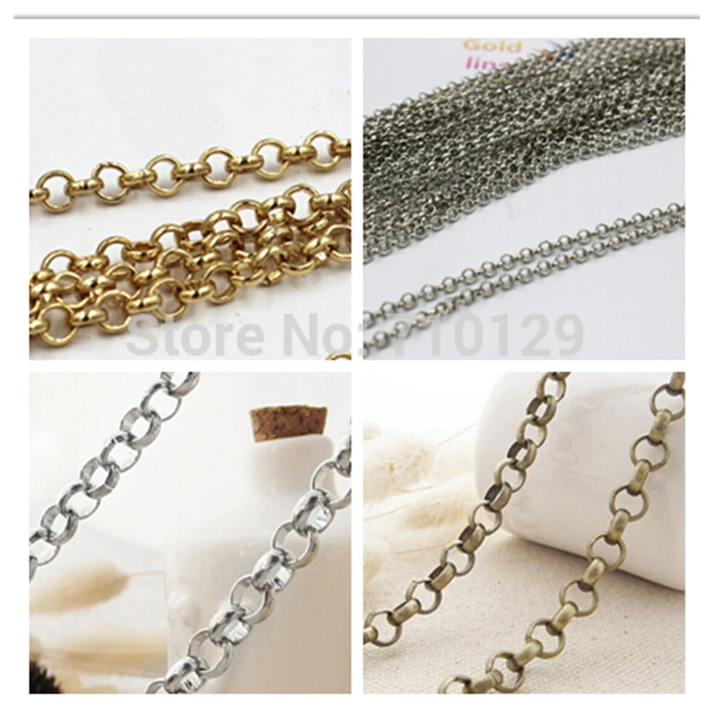 

GHRQX Hot Sell 2meter 2mm bronze/Gold/ silver Loop Link Chains Findings fashion jewelry make necklace bracelets