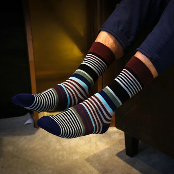 2018 горячая Распродажа тонкие полосатые носки из чистого хлопка средней длины