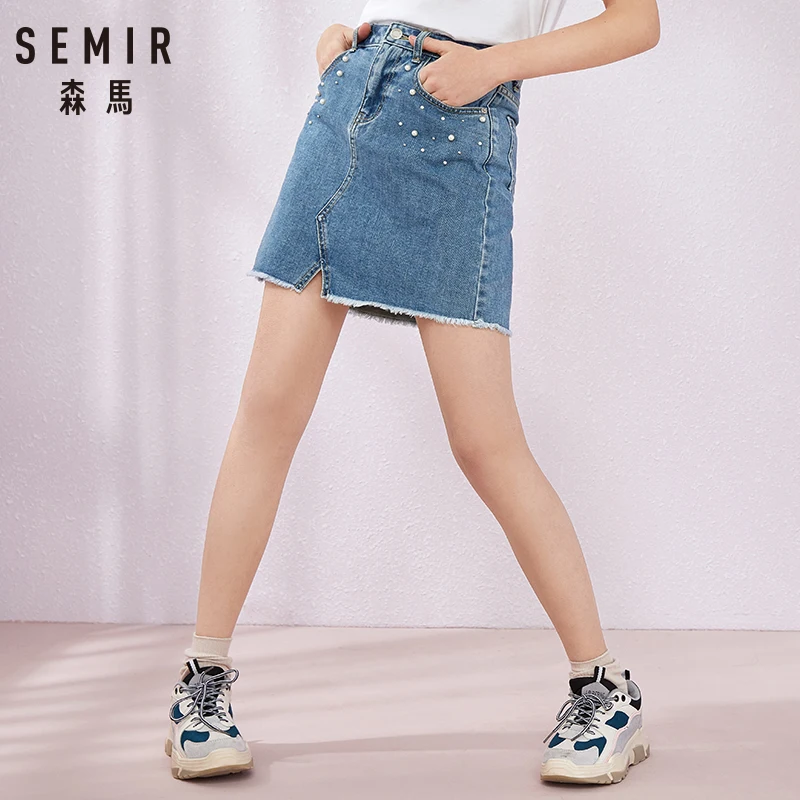 Женская замшевая юбка SEMIR однотонная Базовая облегающая мини с высокой талией и