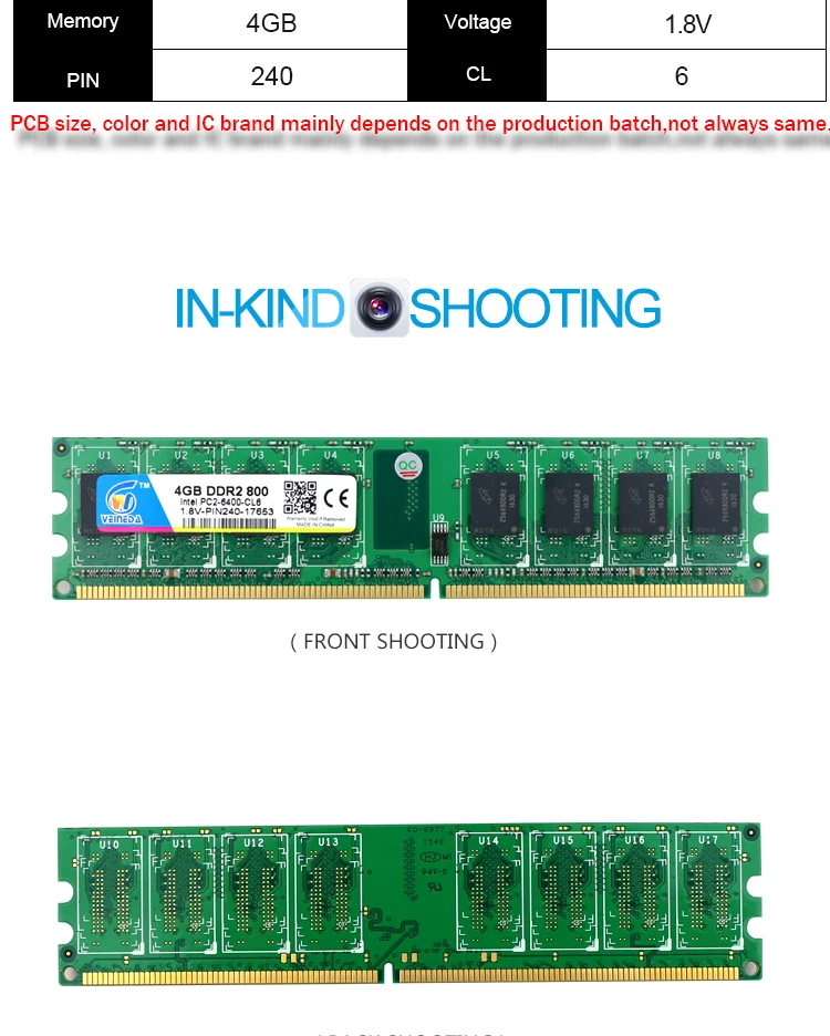 Оперативная память VEINEDA ddr2 4 ГБ 800 pc2-6400, совместимая с ddr2 4 Гб 667 PC5300 для Intel AMD Mobo
