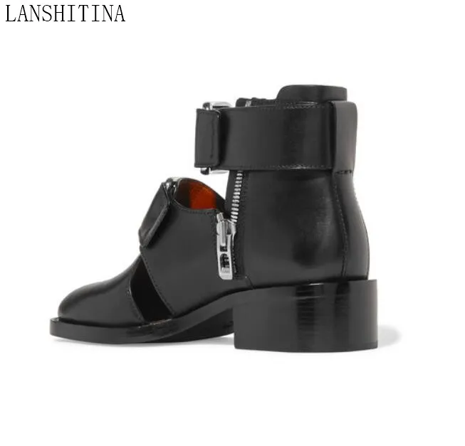 2017 LANSHITINA мужчины ботильоны из натуральной кожи пинетки ручной вырезает черные