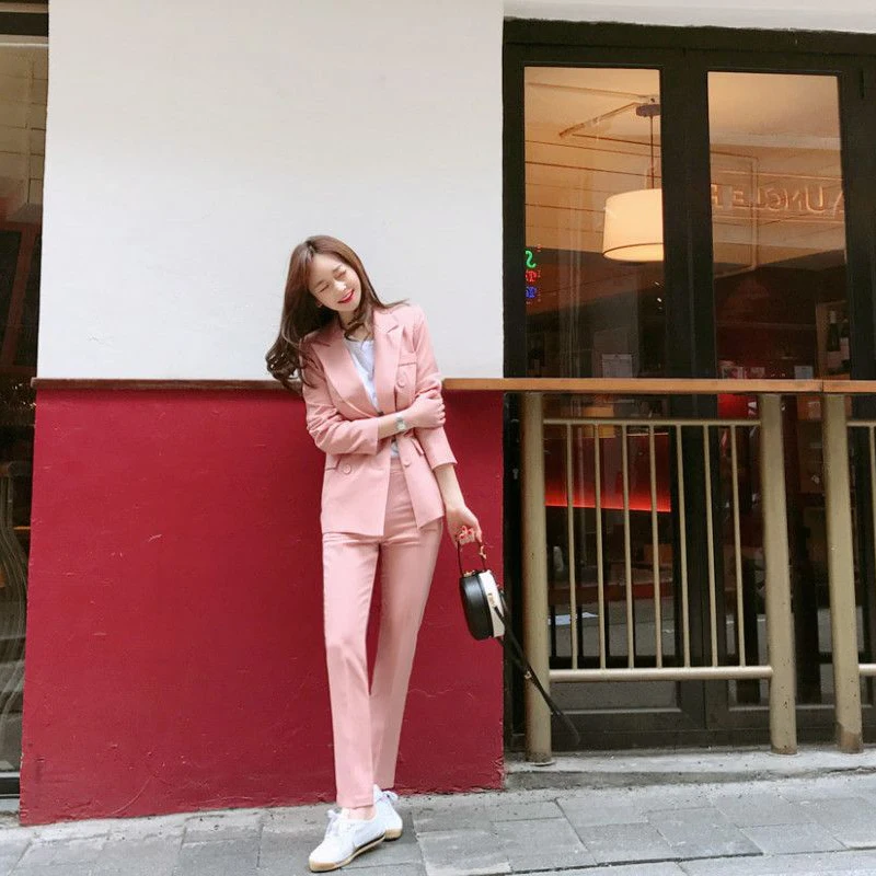 Женский брючный костюм Harajuku однотонный двубортный пиджак повседневный из двух