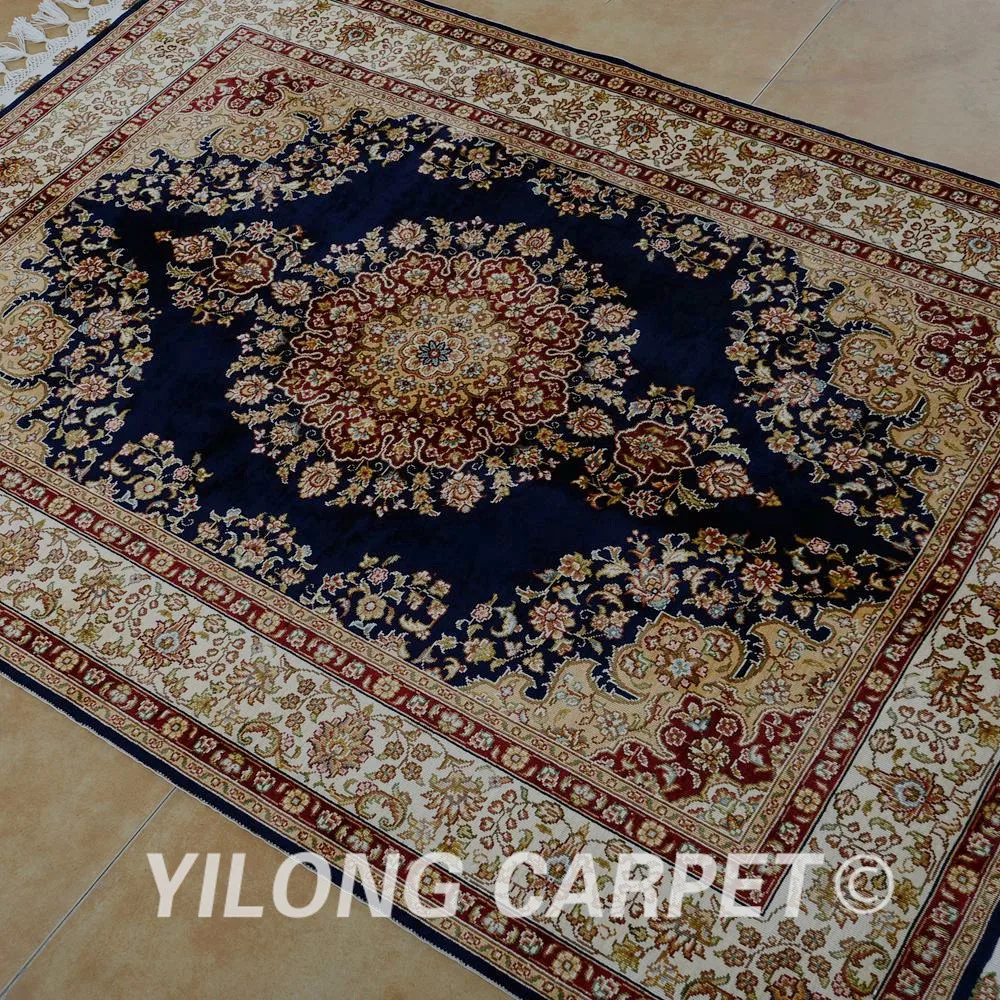 Yilong 3 5 'x 5' Тебриз шелковый ковер синий ручной работы изысканный турецкий