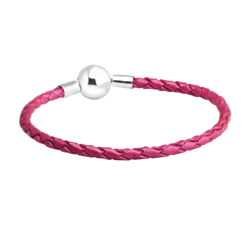 Rose Round Clasp Leather Bracelets 100% 925 Authentic Sterling Silver-Jewelry Free Shipping | Украшения и аксессуары